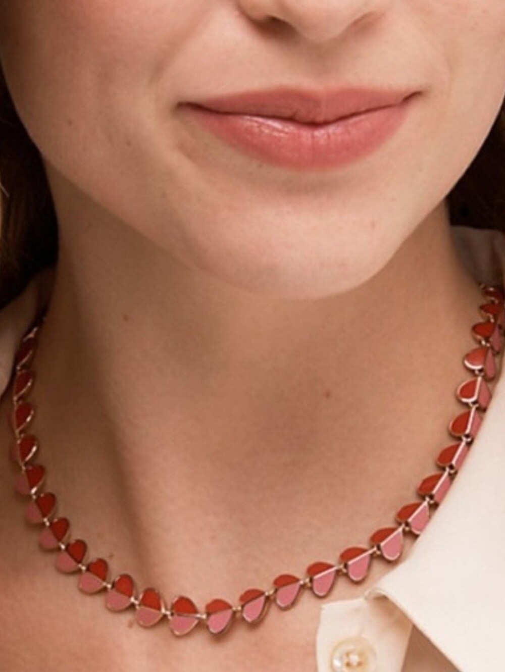 kate spade Gold-Tone Heart Link Necklace with Red Enamel